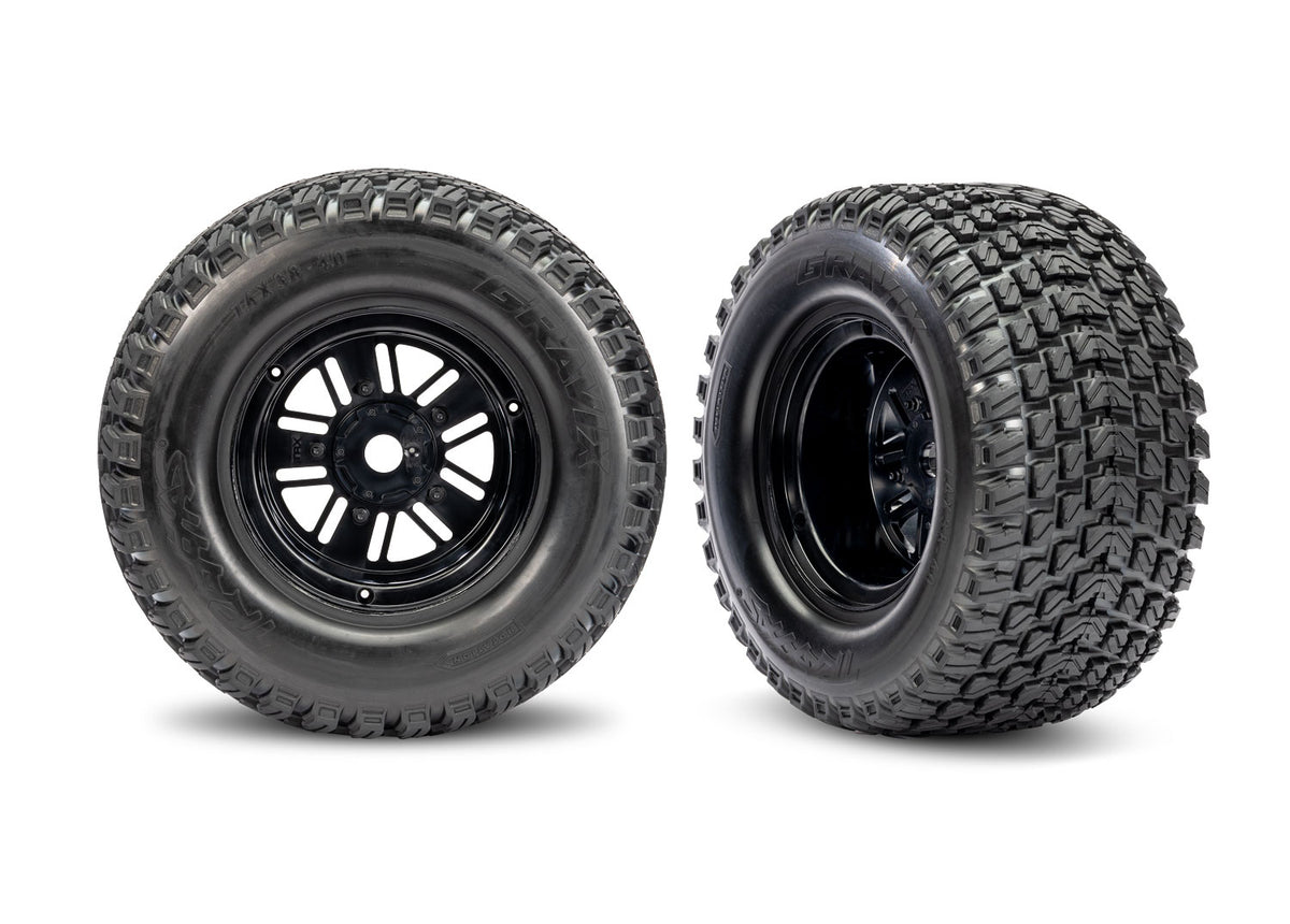 Tires & wheels, assembled, glued (Pro Scale® Sand Car Race black wheels, Gravix® tires, foam inserts) (rear) (1 left, 1 right)