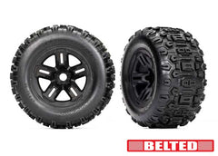 Tires & wheels, assembled, glued (3.8" black wheels, belted Sledgehammer® tires, foam inserts) (2)