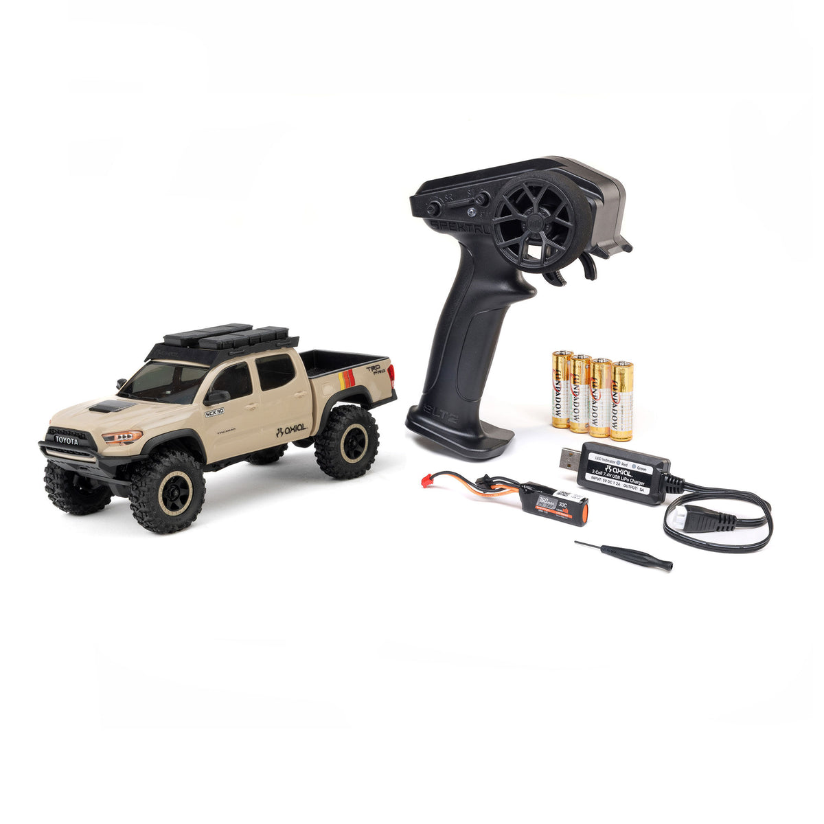1/30 SCX30 Toyota Tacoma TRD Pro Overland Edition 4X4 RTR Brushed Rock Crawler (Battery & Charger Included), Tan