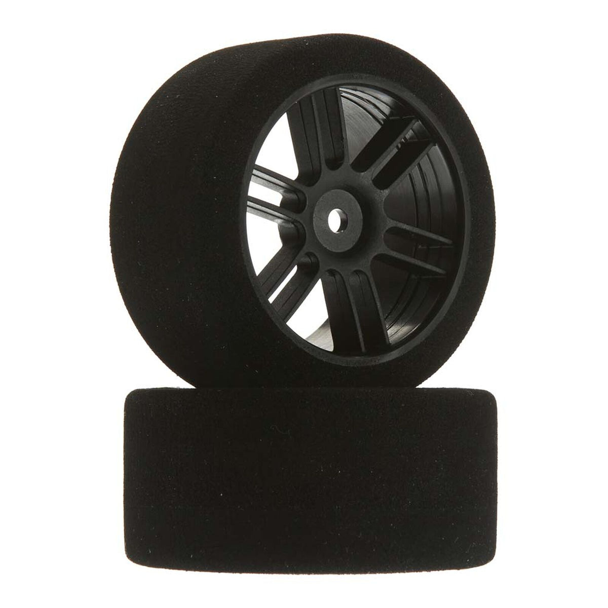 1/10 30mm Nitro Touring Foam Tires, Mounted, 40 Rear, Black Wheels (2)