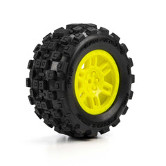 1/16 Badlands MX Front/Rear MT Tires Mounted 12mm Yellow Split Six (2): ARRMA MINI KRATON