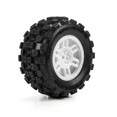 1/16 Badlands MX Front/Rear MT Tires Mounted 12mm White Split Six (2): ARRMA MINI KRATON