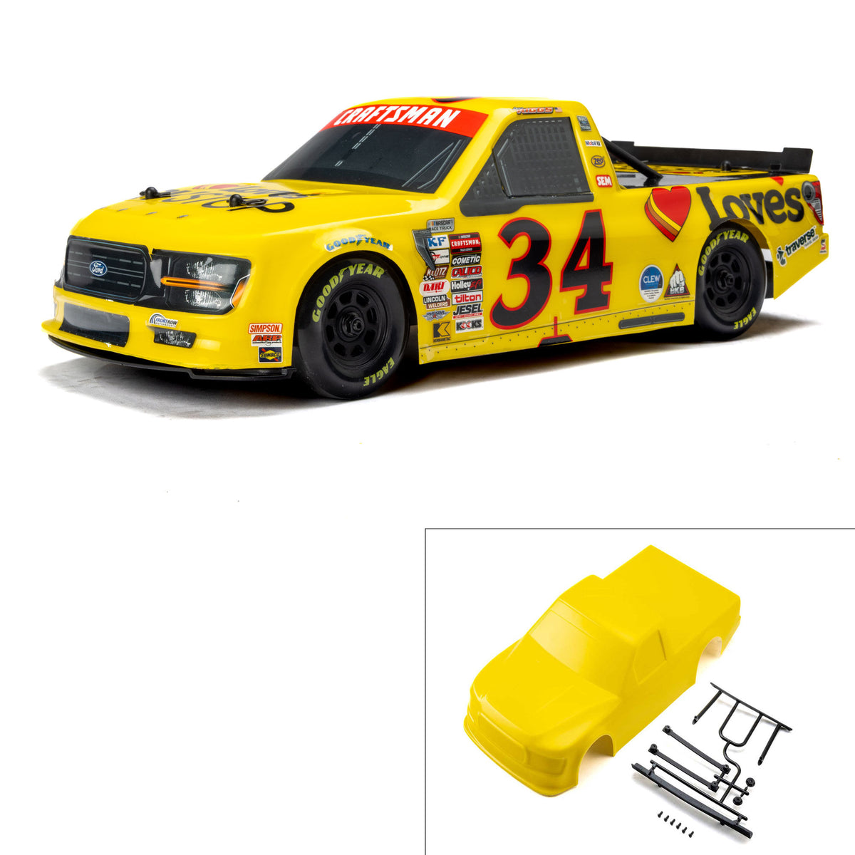 Limited Edition 1/12 Pre-Cut/Pre-Painted Layne Riggs #34 Love Yellow Body: Losi NASCAR