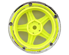 DS Racing Drift Element 5 Spoke Drift Wheels (Flu Yellow/Chrome Lip/Black Rivet) (2) (Adjustable Offset) w/12mm Hex
