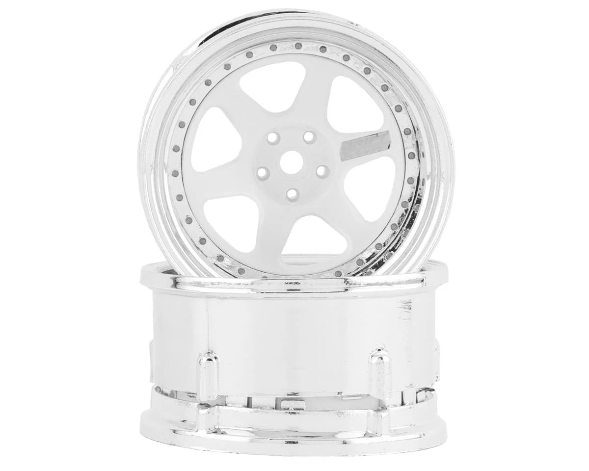 DS Racing Drift Element 6 Spoke Drift Wheels (White & Chrome) (2) (Adjustable Offset) w/12mm Hex