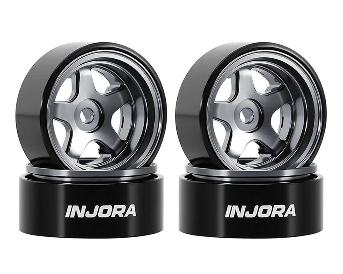 Injora Axial SCX30 0.7" 5-Spoke Aluminum Micro Rock Crawler Beadlock Wheels (Titanium) (4) (3.4g ea)