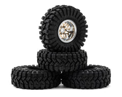Injora 1.0" Deep Dish Aluminum Micro Crawler Beadlock Wheels w/Swamp Claw Tires (S5) (Gold/Chrome) (4) (37g ea) (62mm OD)