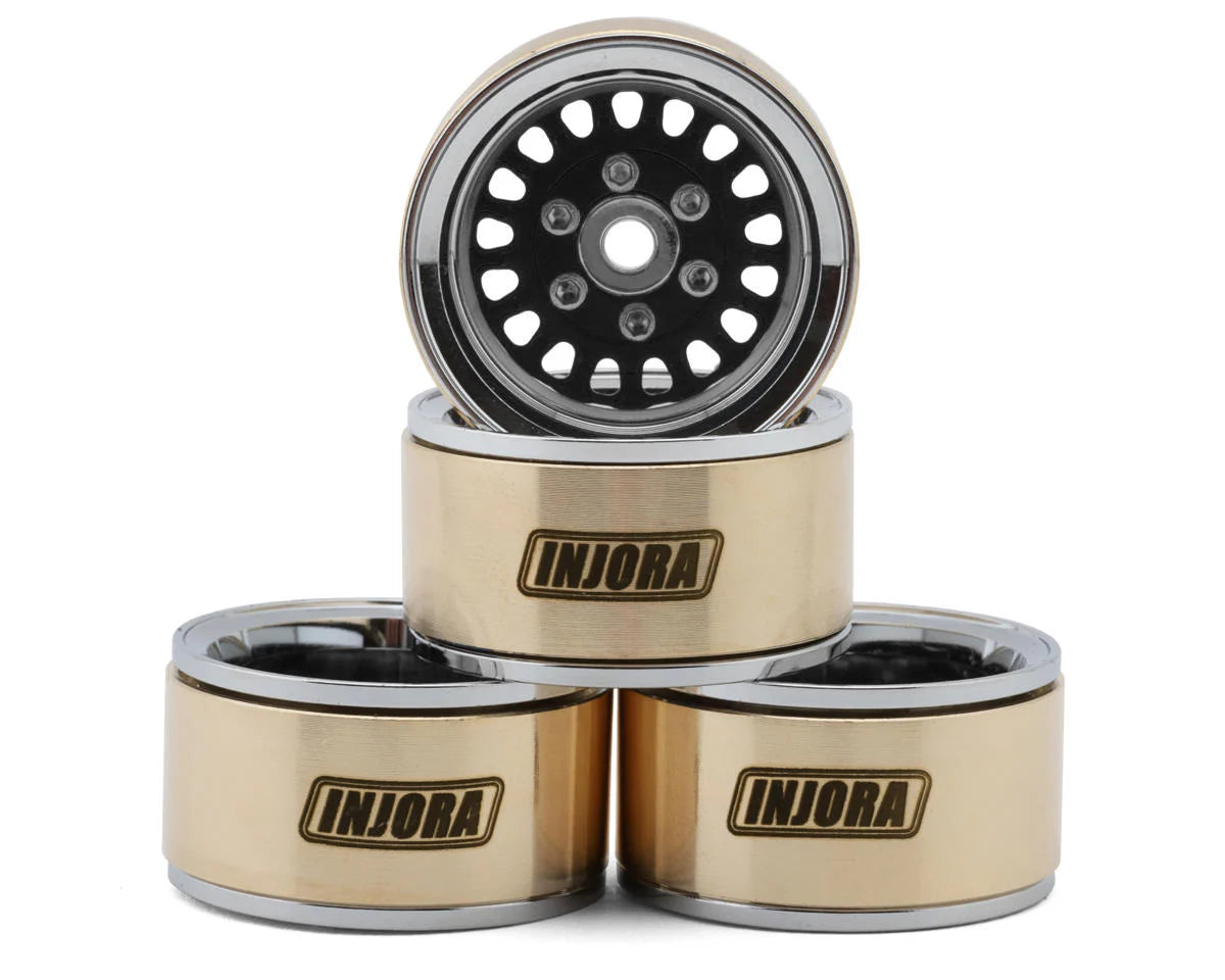 Injora 1.0" ModuWheel Brass & Aluminum Micro Crawler Beadlock Wheels (Black) (4) (21g ea) (-4.4mm Offset)