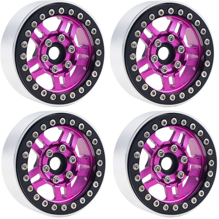 B4 aluminum 1.9 Beadlock Wheels 9mm Hubs, Pink, for 1/10 Rock Crawler, 4pcs