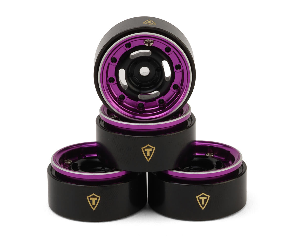 Treal Hobby Type-F 0.7" Aluminum Micro Crawler Beadlock Wheels (Purple) (4) (9.5g ea) w/Brass Rings