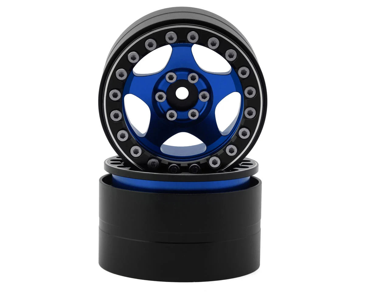 Treal Hobby Type C 2.2" 5-Spoke Aluminum 1/10 Rock Crawler Beadlock Wheels (Blue) (2) (137g ea)